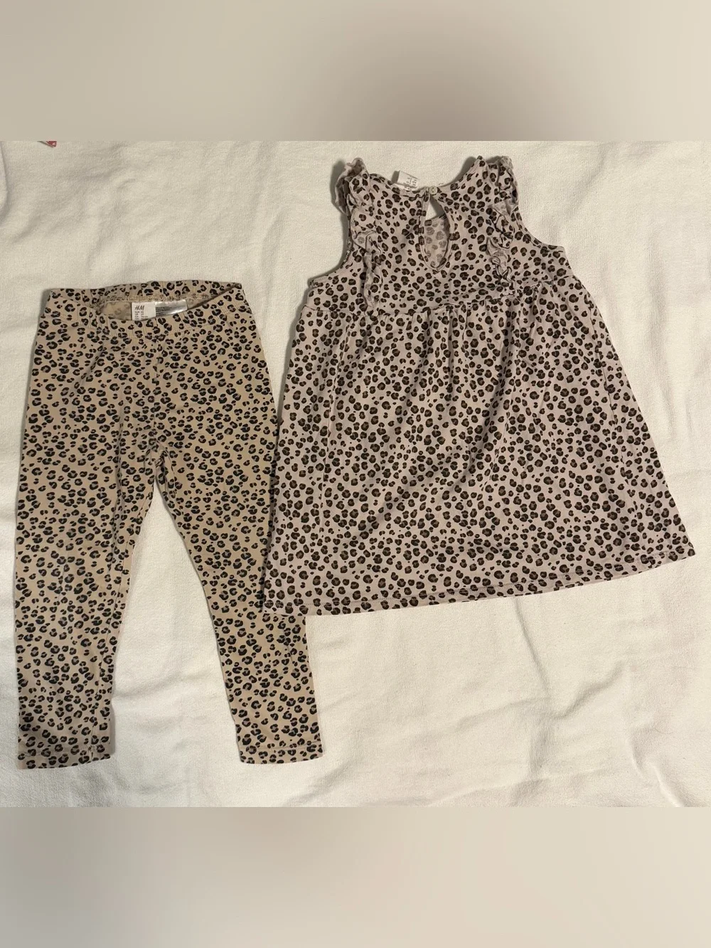 H&M Leopard Print Dress & Leggings Set - Beige, Black Dress 3T bottom 2T